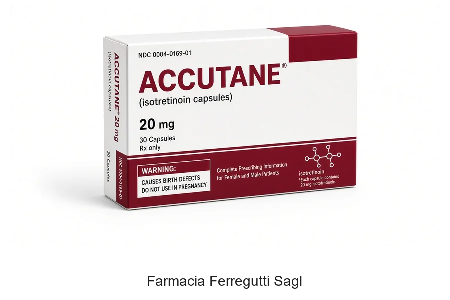 Confezione Accutane 20 mg isotretinoina originale in farmacia svizzera