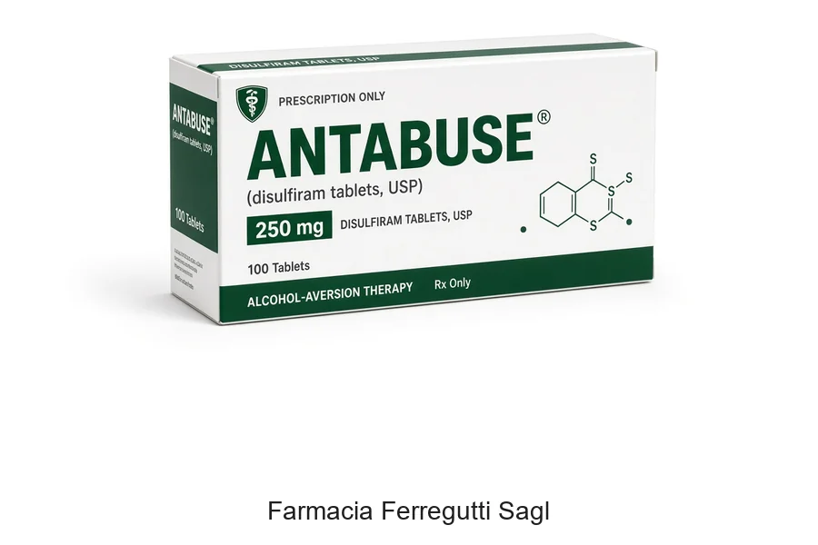 Confezione originale Antabuse Disulfiram in farmacia a Mendrisio
