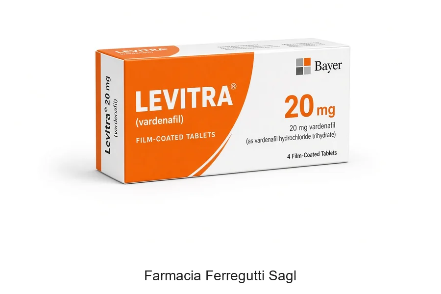 Confezione Levitra 20 mg Vardenafil originale Bayer in farmacia svizzera