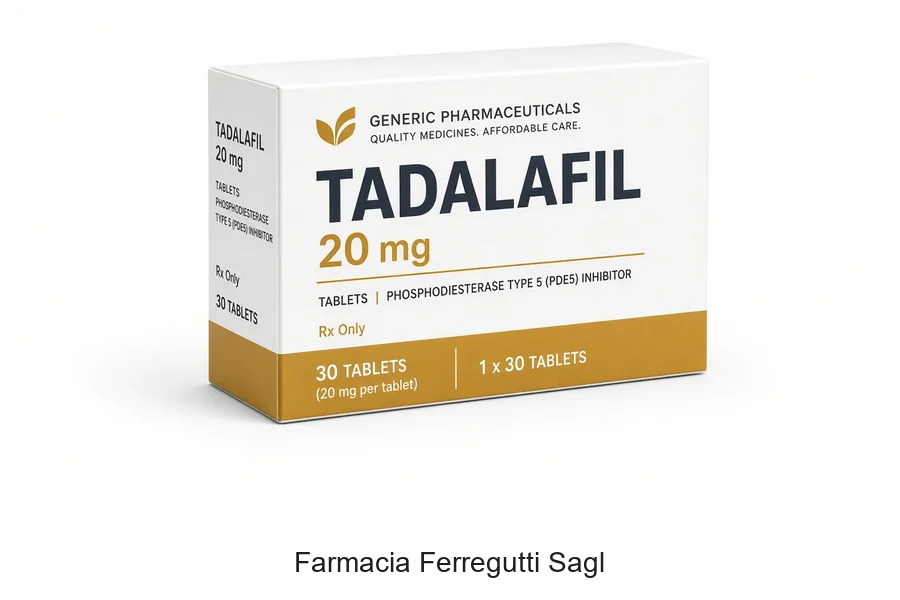 Confezione Tadalafil 20 mg generico a buon prezzo in farmacia svizzera