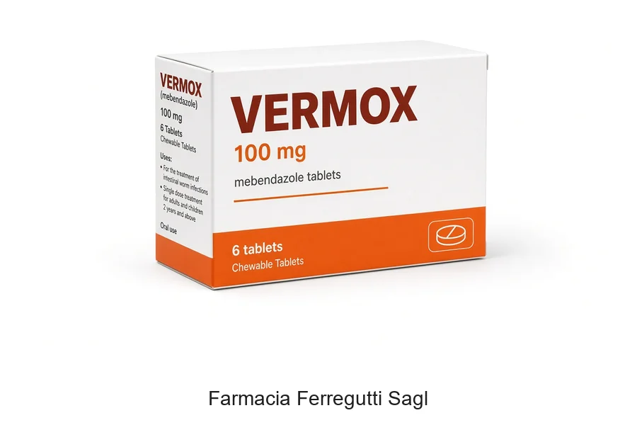 Confezione originale Vermox 100 mg compresse mebendazolo in farmacia svizzera